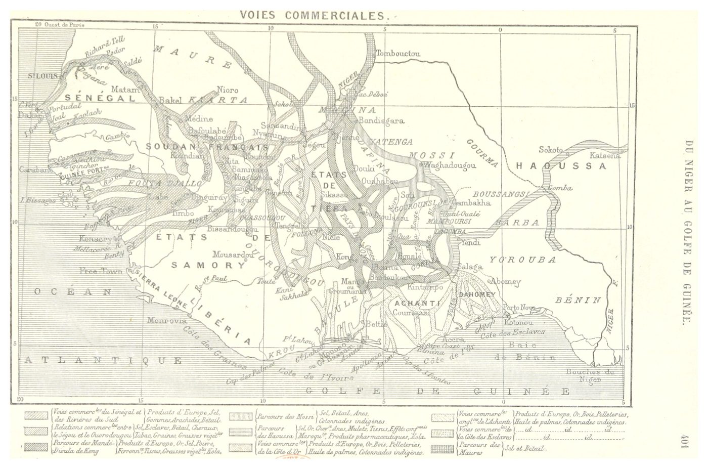 Carte des voies commerciales du pays de Kong et du Mossi
