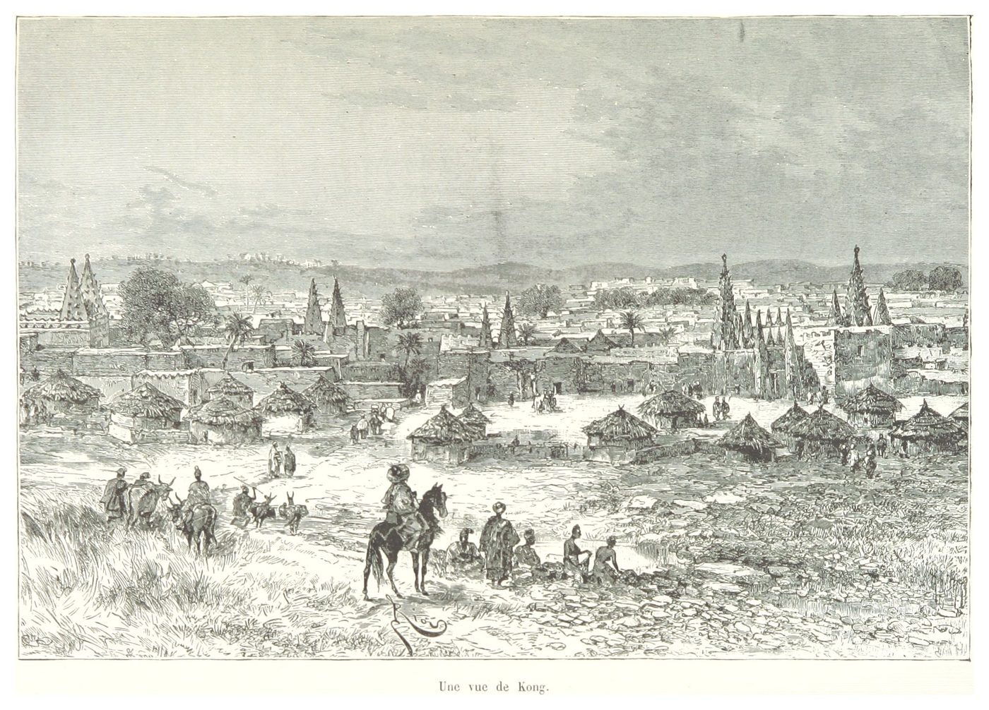 Une vue de Kong, gravure de « Du Niger au golfe de Guinée »