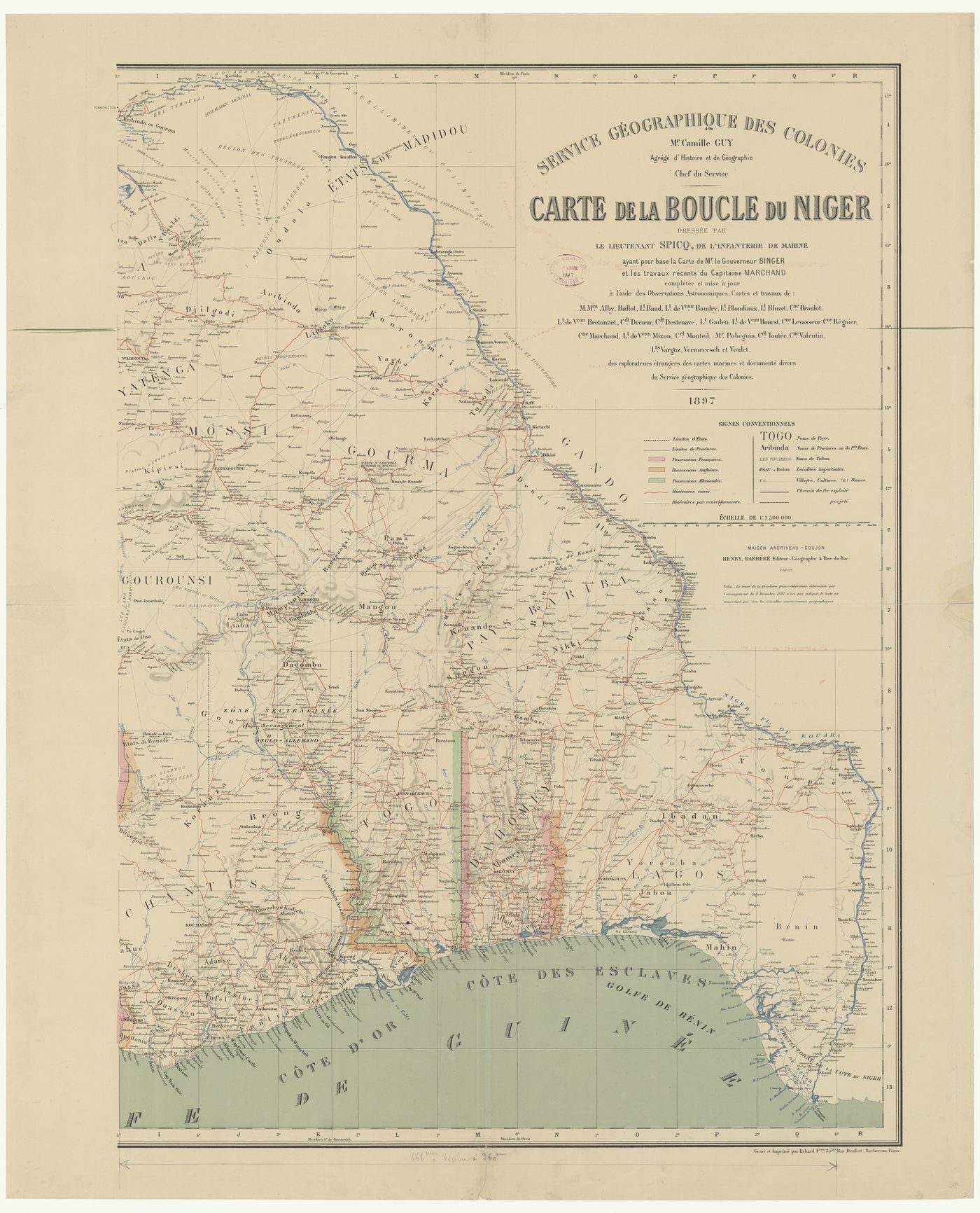 Carte de la boucle du Niger - dressée par le lieutenant Spicq, de l'infanterie de marine et ayant pour base la carte de M(onsieu)r le gouverneur Binger et les travaux récents du commandant Marchand... - btv1b53197796r (1 of 2)